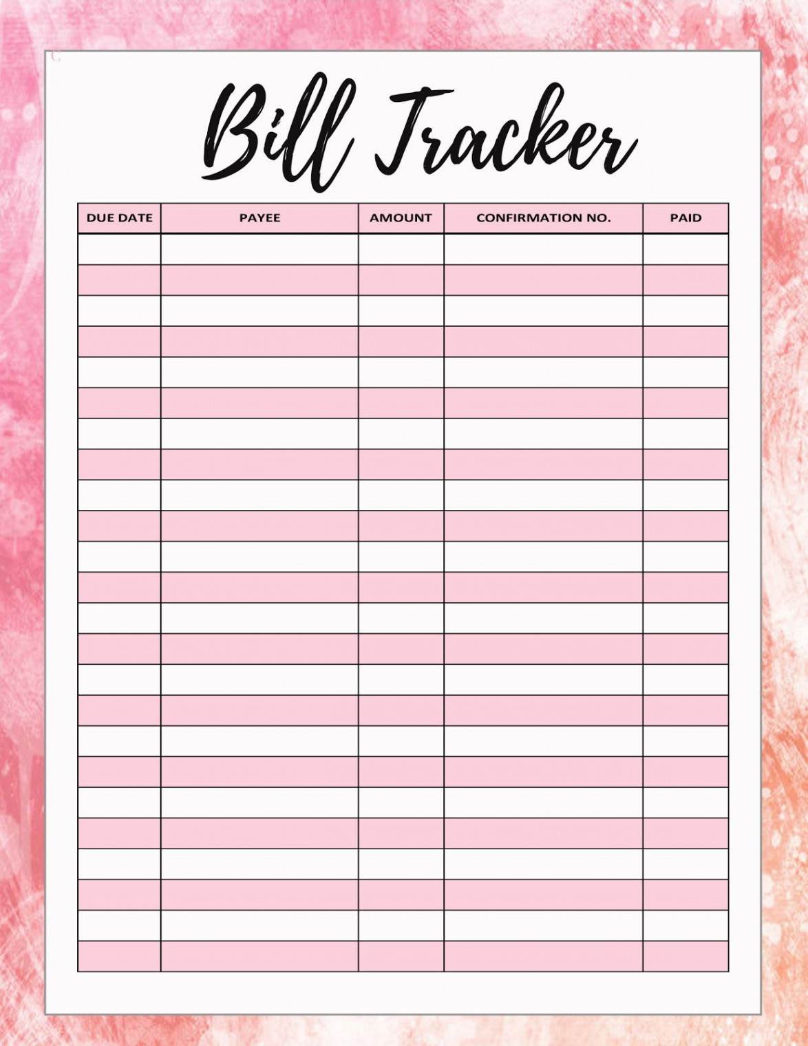 ❤ FREEBIE Friday❤ Free Bill Tracker  Bill tracker printable