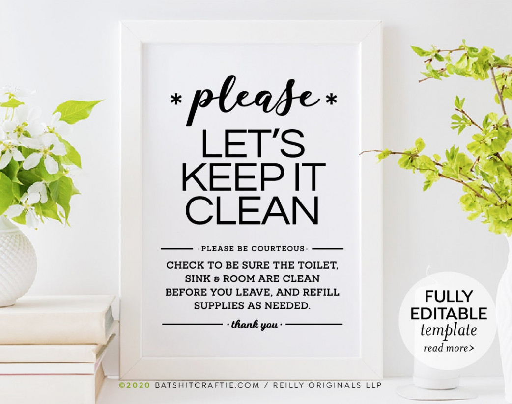 Fully Editable PRINTABLE SIGN Please Help Keep Bathroom Clean Cute