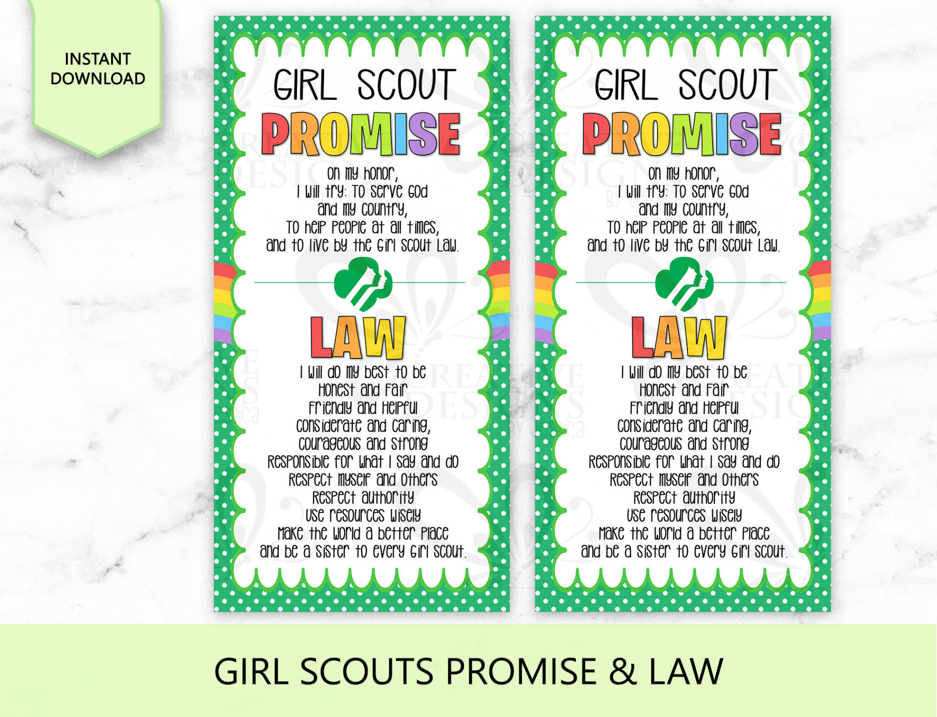 Girl Scout Promise & Law - INSTANT DOWNLOAD