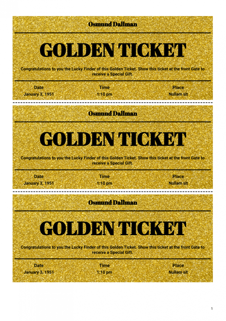 Golden Ticket Template - PDF Templates  Jotform