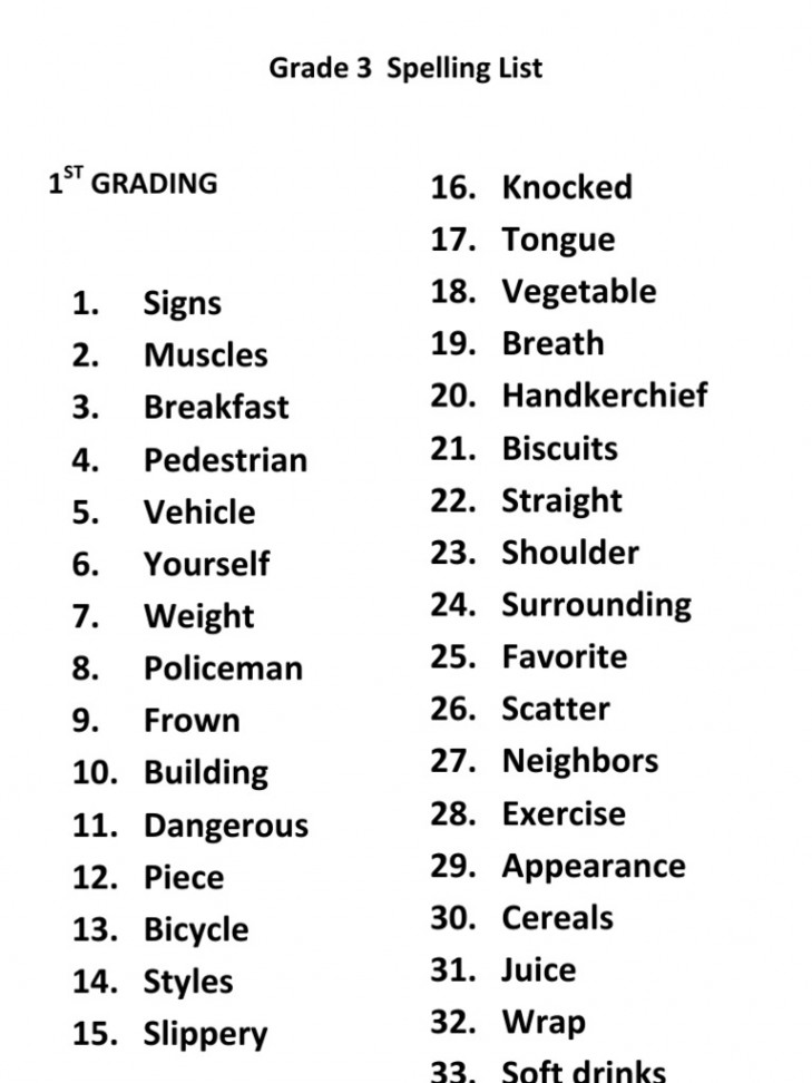 Grade  Spelling List  PDF