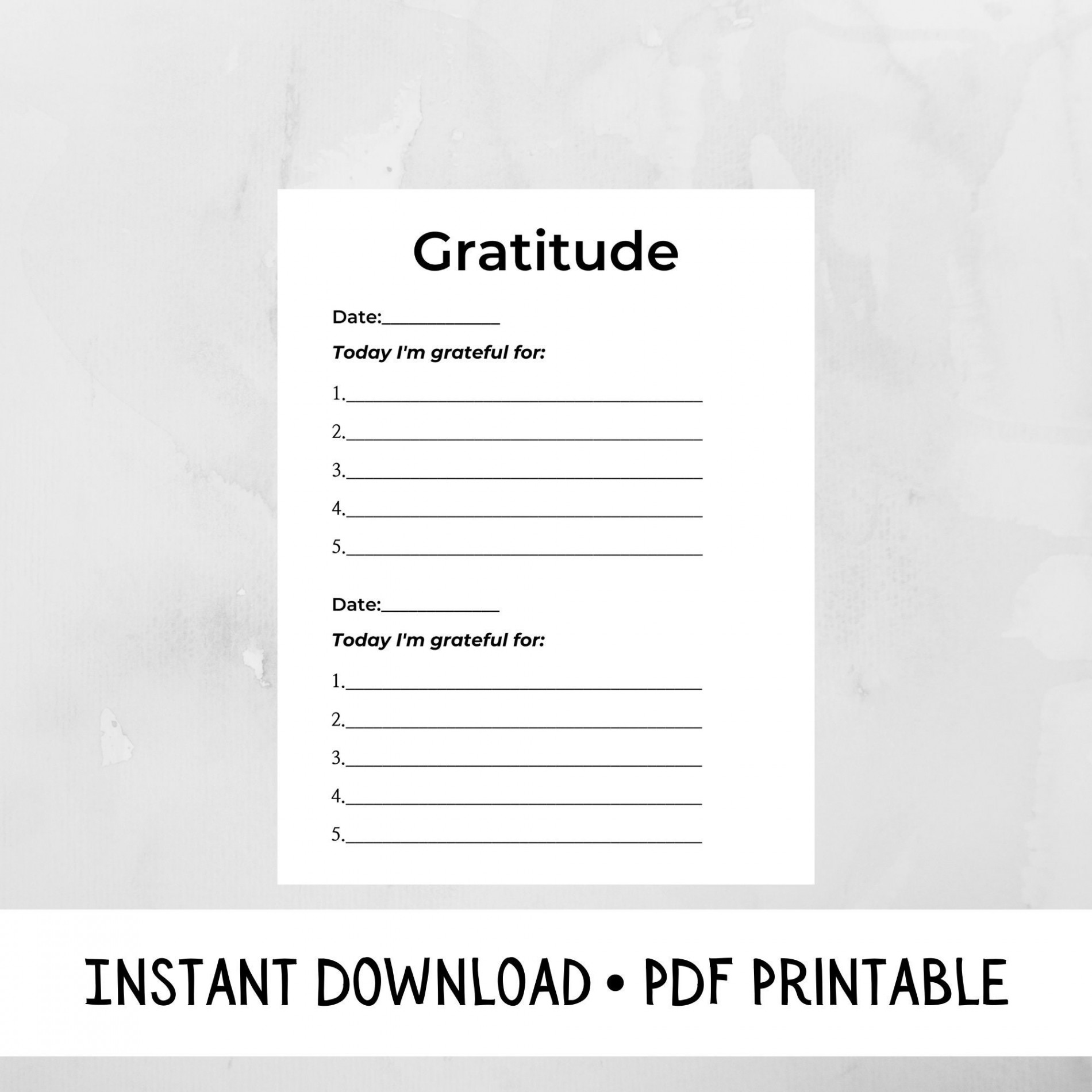 Gratitude Worksheet Simple Theme Instant Download PDF Printable