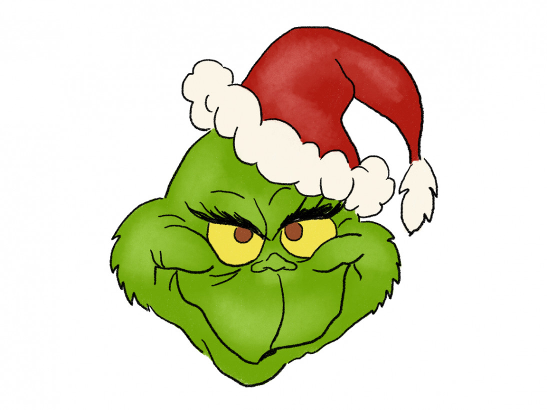 Grinch Face Christmas Tree Hand Drawn Digital Clip Art Download