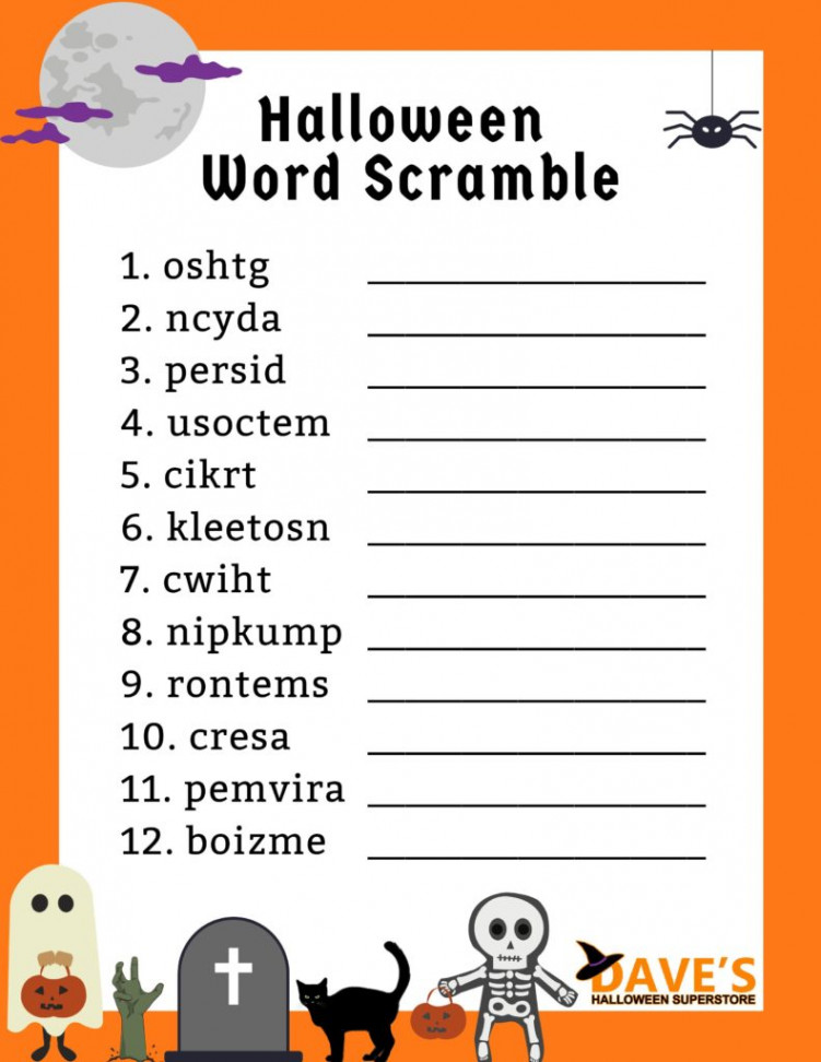 Halloween Printable Word Scramble  Dave