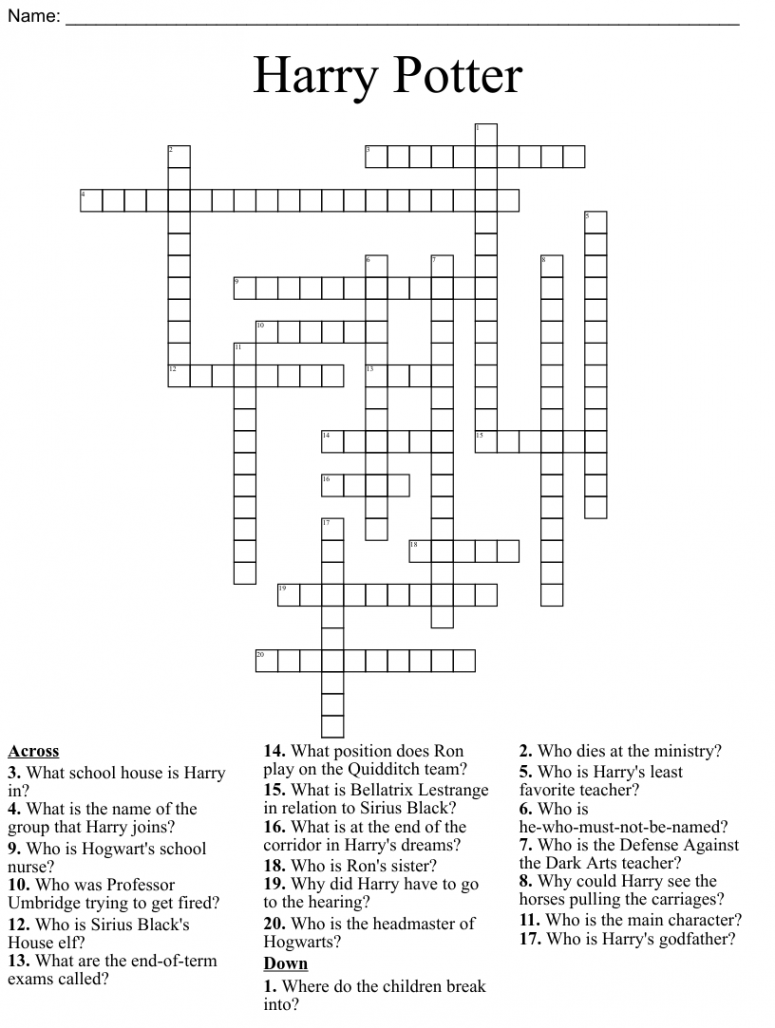 Harry Potter Crossword - WordMint