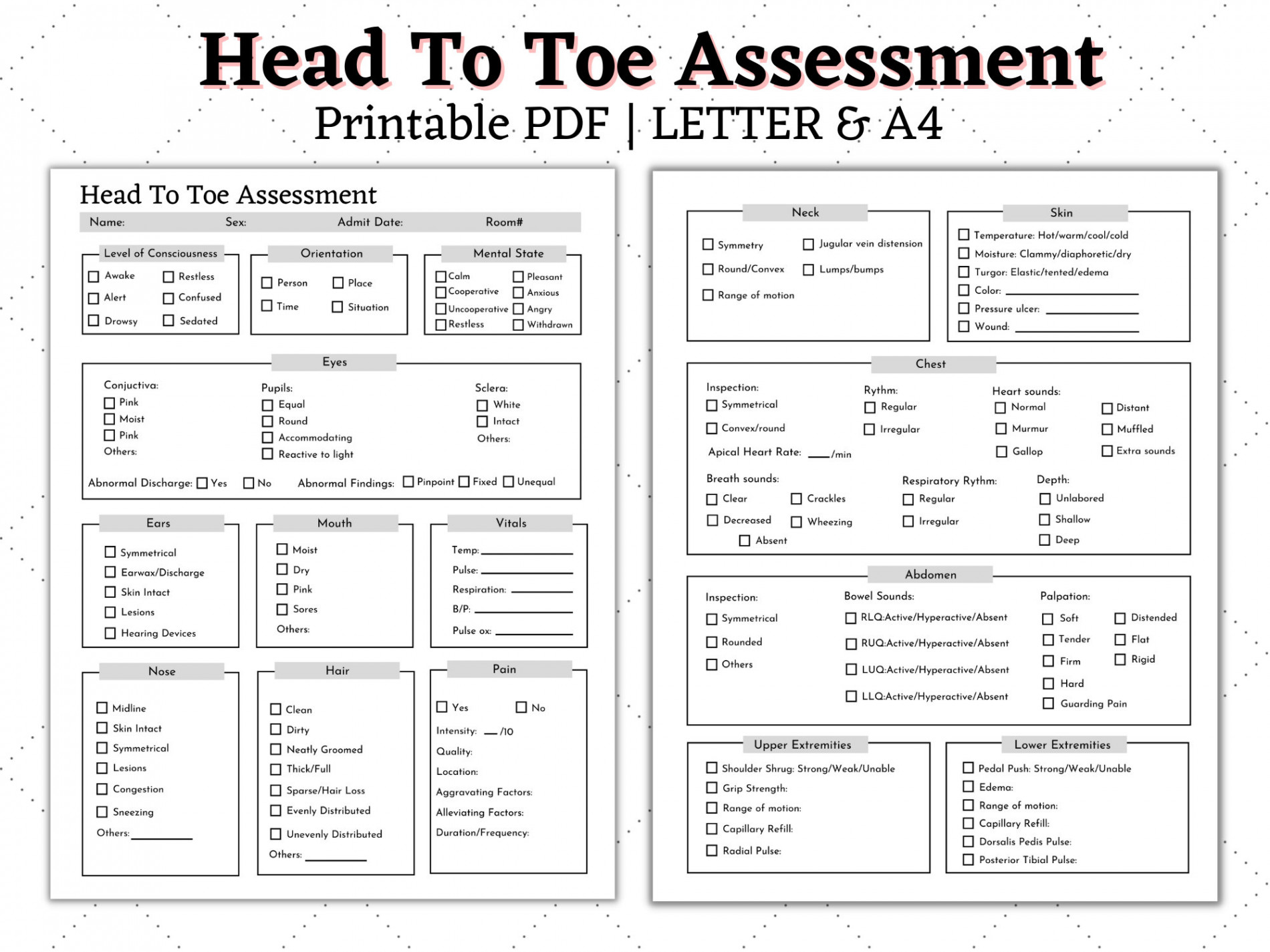 Head to Toe Assessment Nursing Template Nursing Guide - Etsy