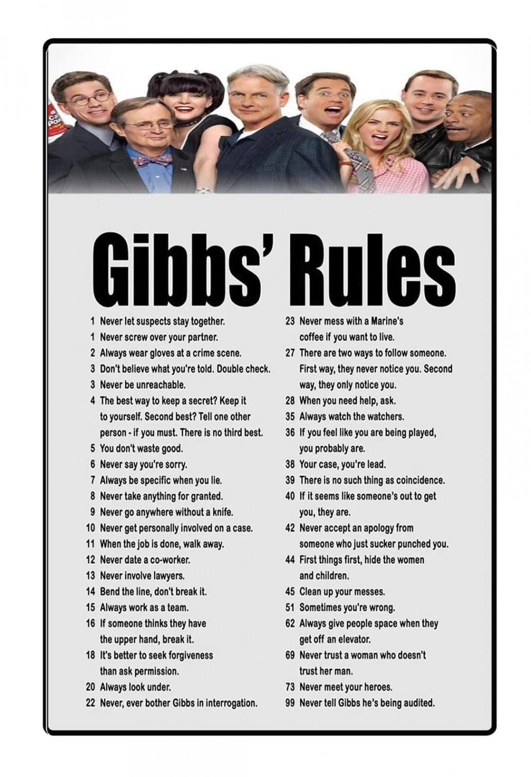 ICRAEZY NCIS Gibbs Rules Vintage Tin Sign " x "