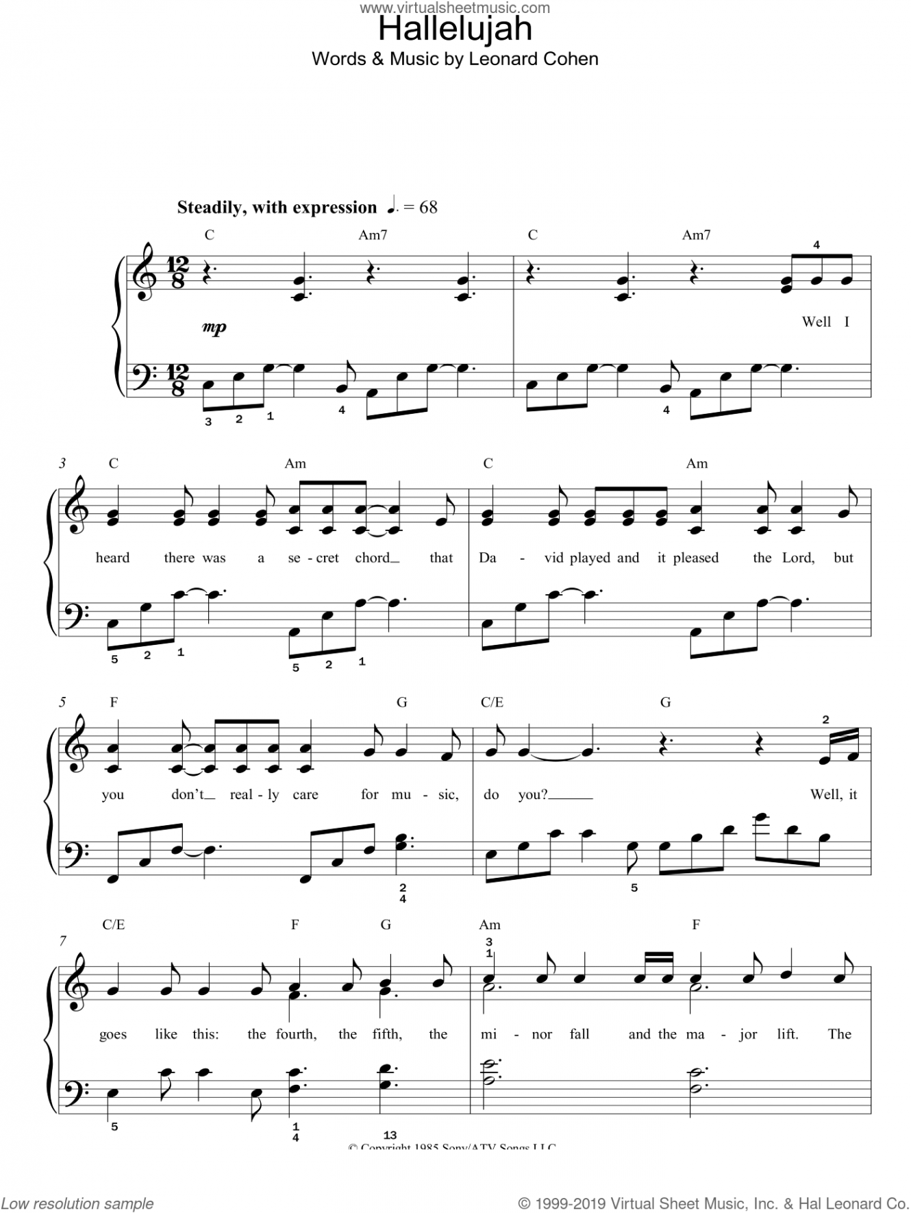 Jeff Buckley: Hallelujah sheet music for piano solo (PDF)