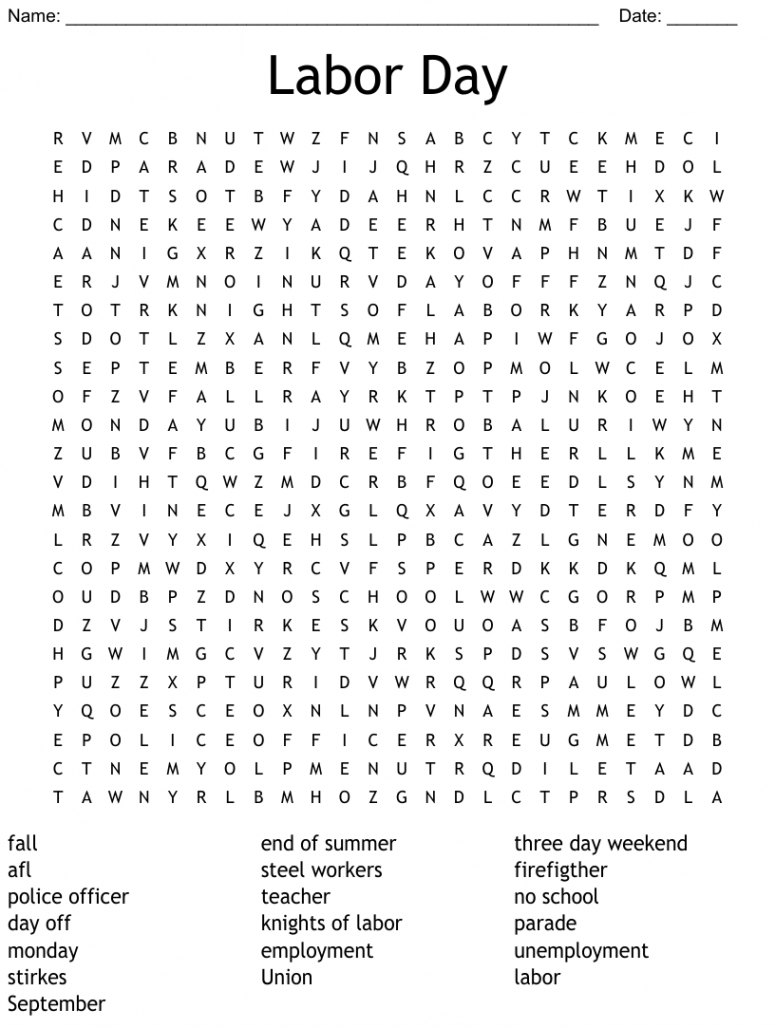 Labor Day Word Search - WordMint