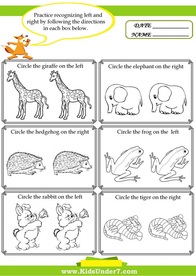 Left and Right Worksheets  Kindergarten worksheets, Free