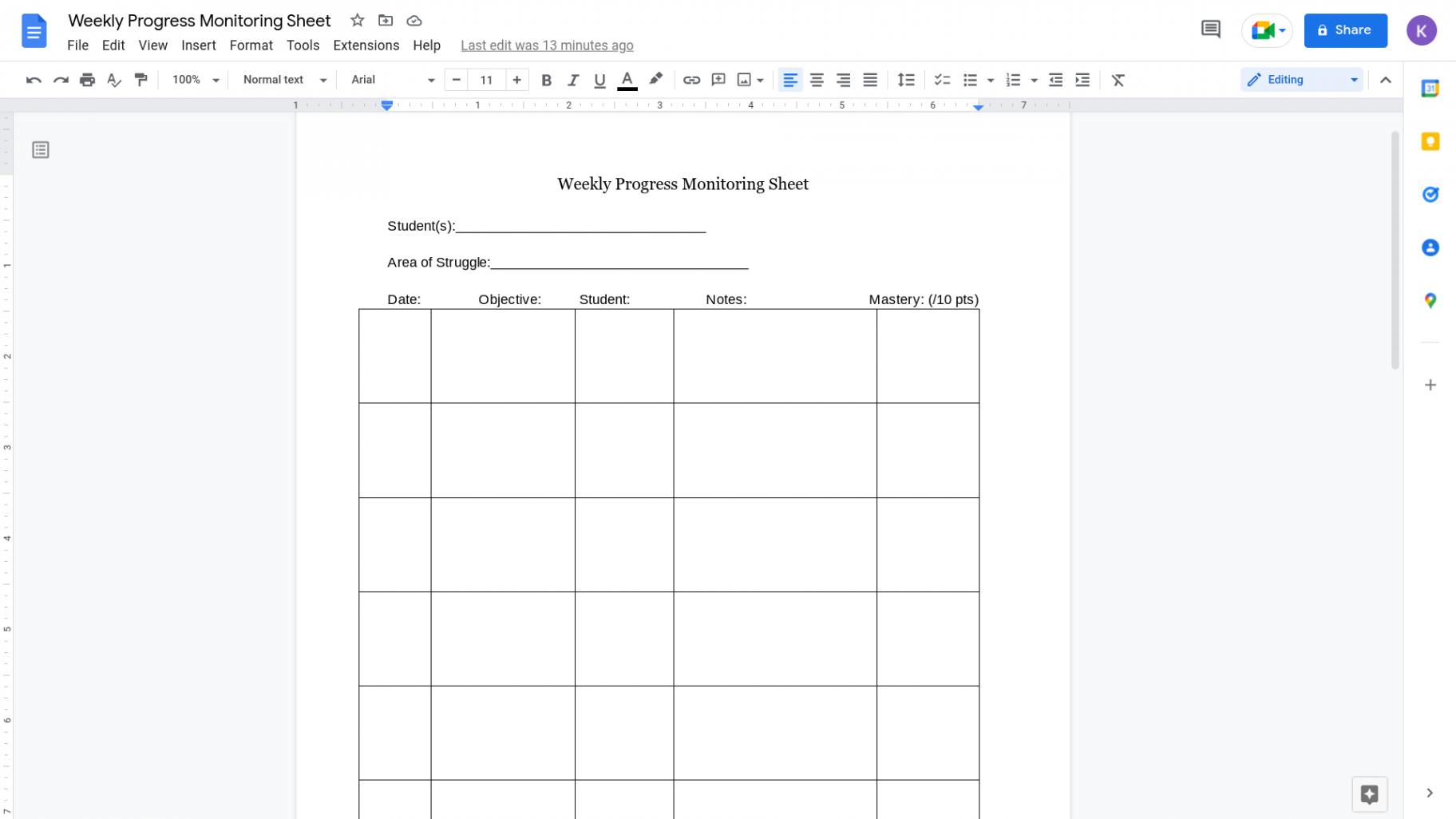 Lesson : How to creating progress monitoring sheets - KNILT