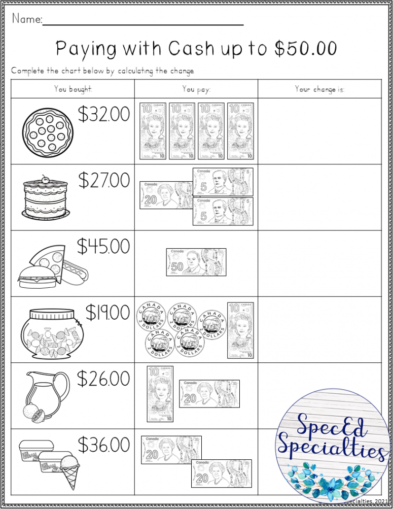 Making Change with Canadian Money Worksheets