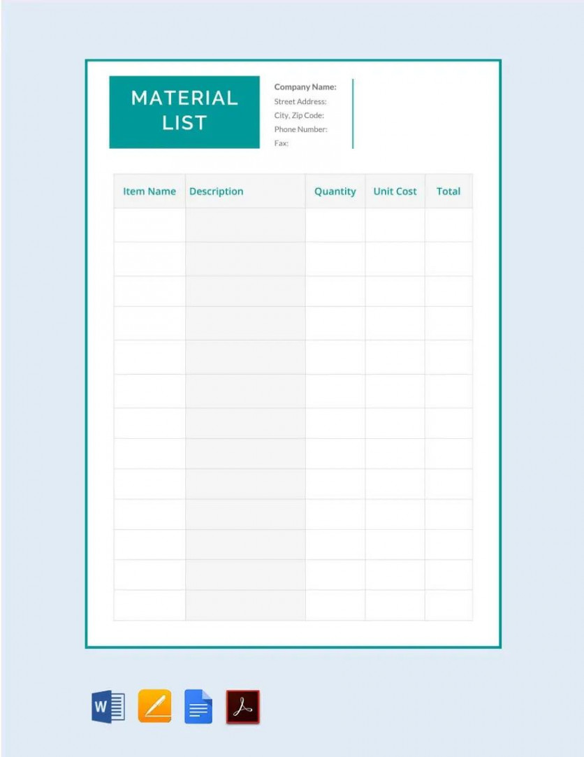 Material List Template - Download in Word, Google Docs  Template