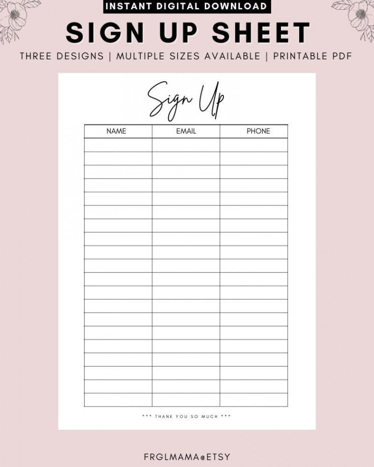 Minimalist Sign up Sheet  Email Sign up Forms PRINTABLE Sign Up