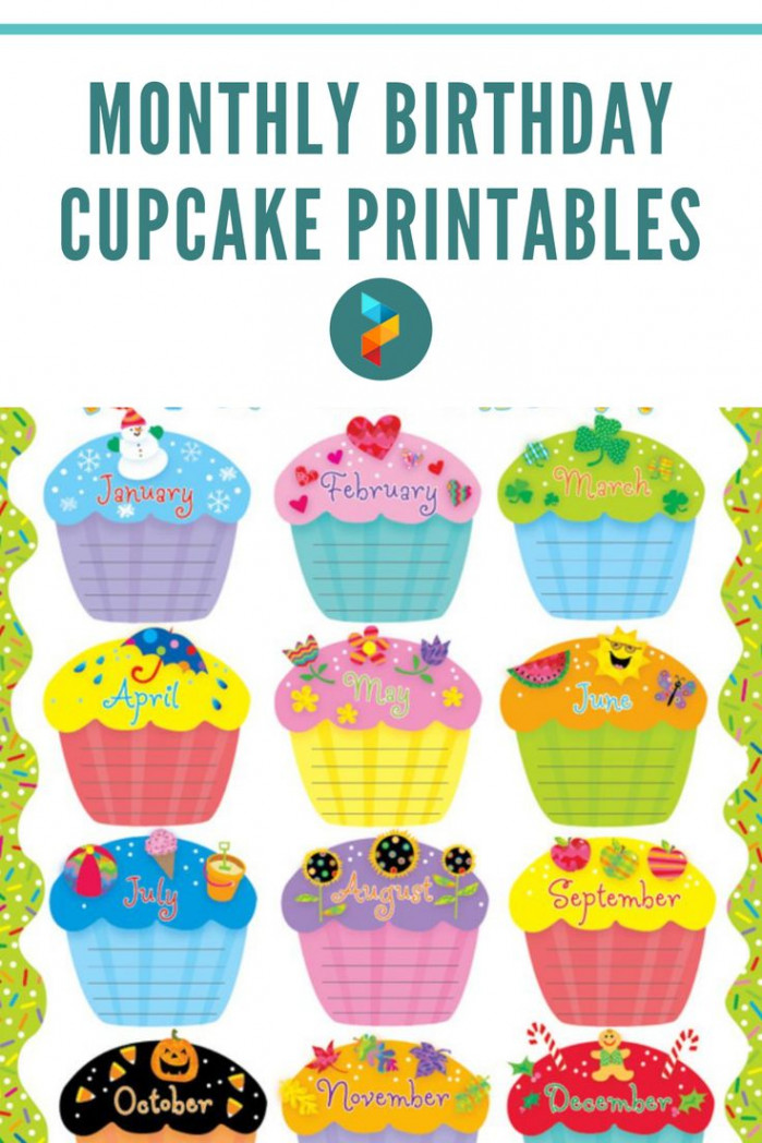 Monthly Birthday Cupcake Printables  Birthday board classroom