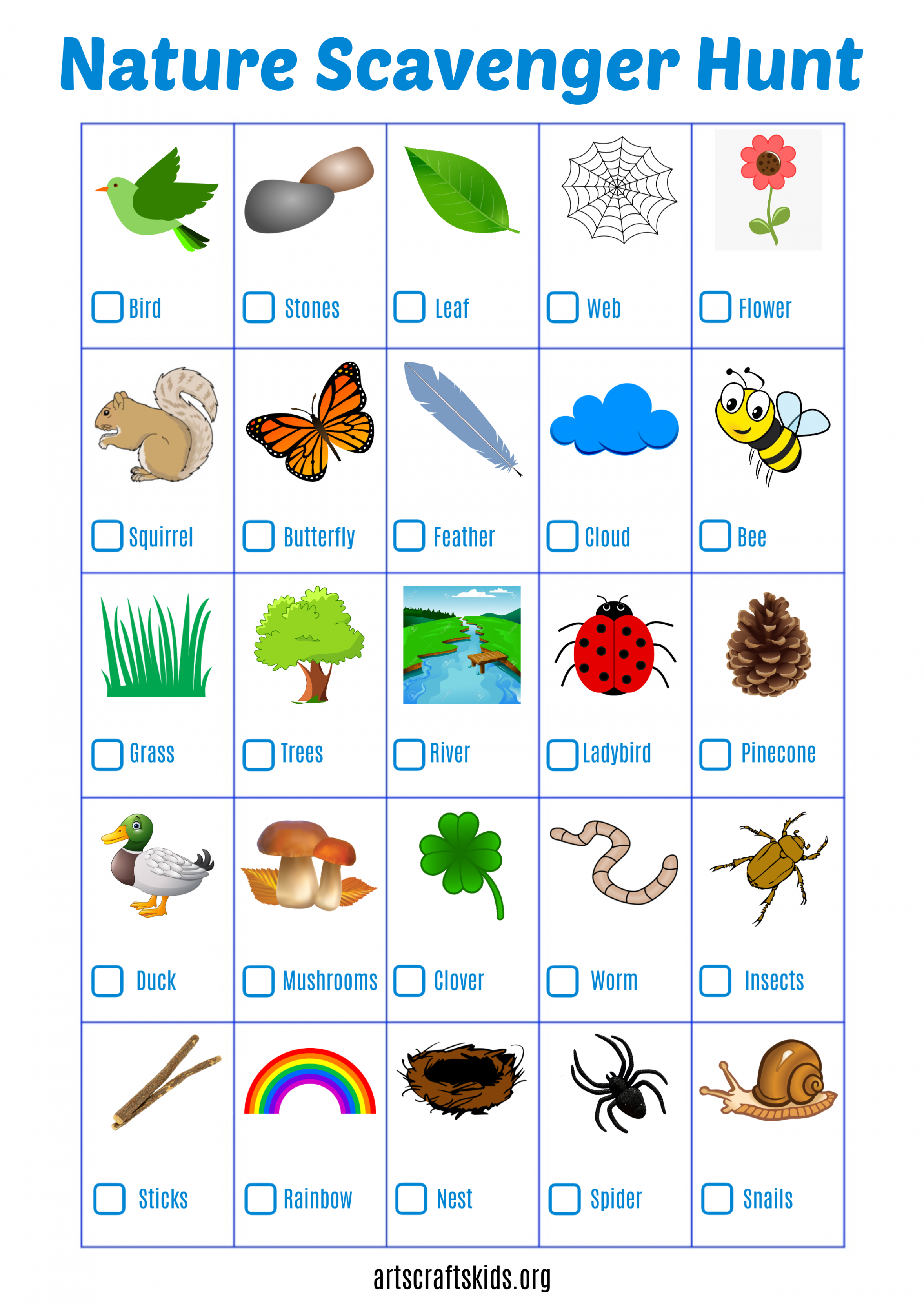 Nature Scavenger Hunt – Free Printable – Arts & Crafts Kids Do