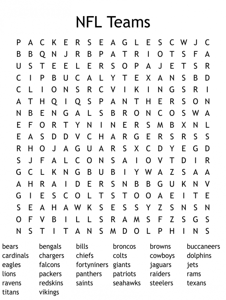 NFL Teams Word Search - WordMint