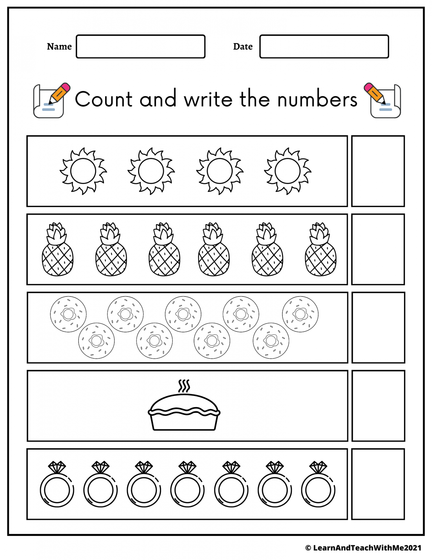 Numbers - Worksheets black & white and color