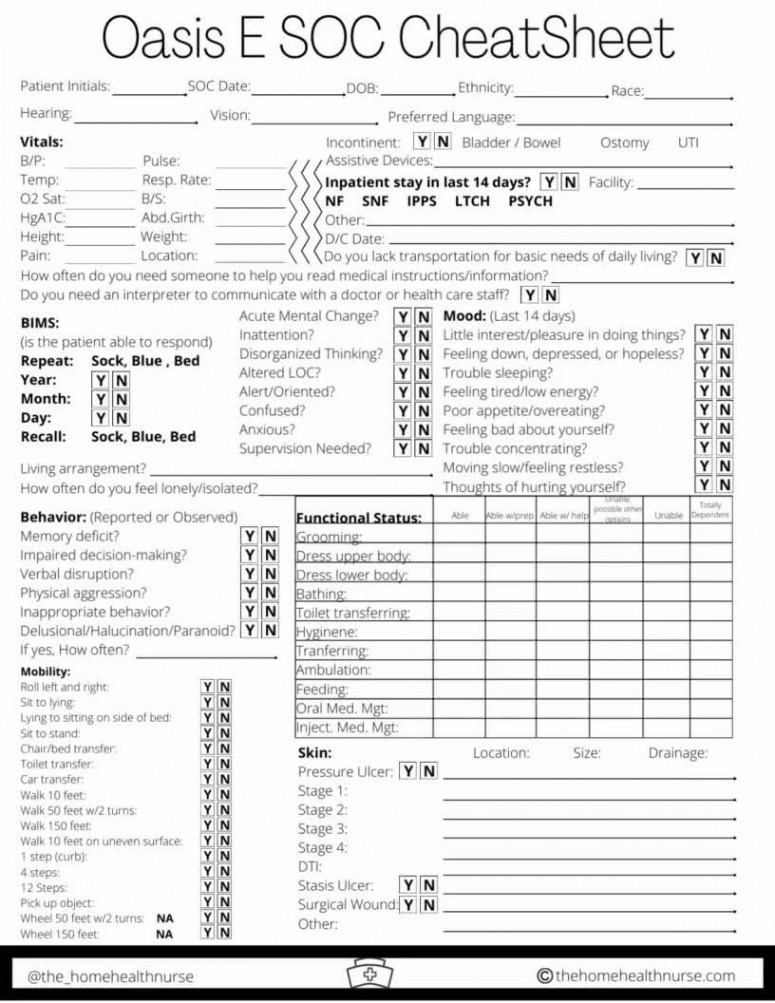 Oasis E Cheatsheet - Oasis Home Health Nurse  Template  Nurse Brain   Skilled Nurse Visit  Nurse Form  Nurse planner  SOC  OASIS e