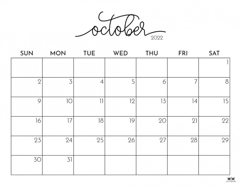 October  Calendars -  FREE Printables  Printabulls