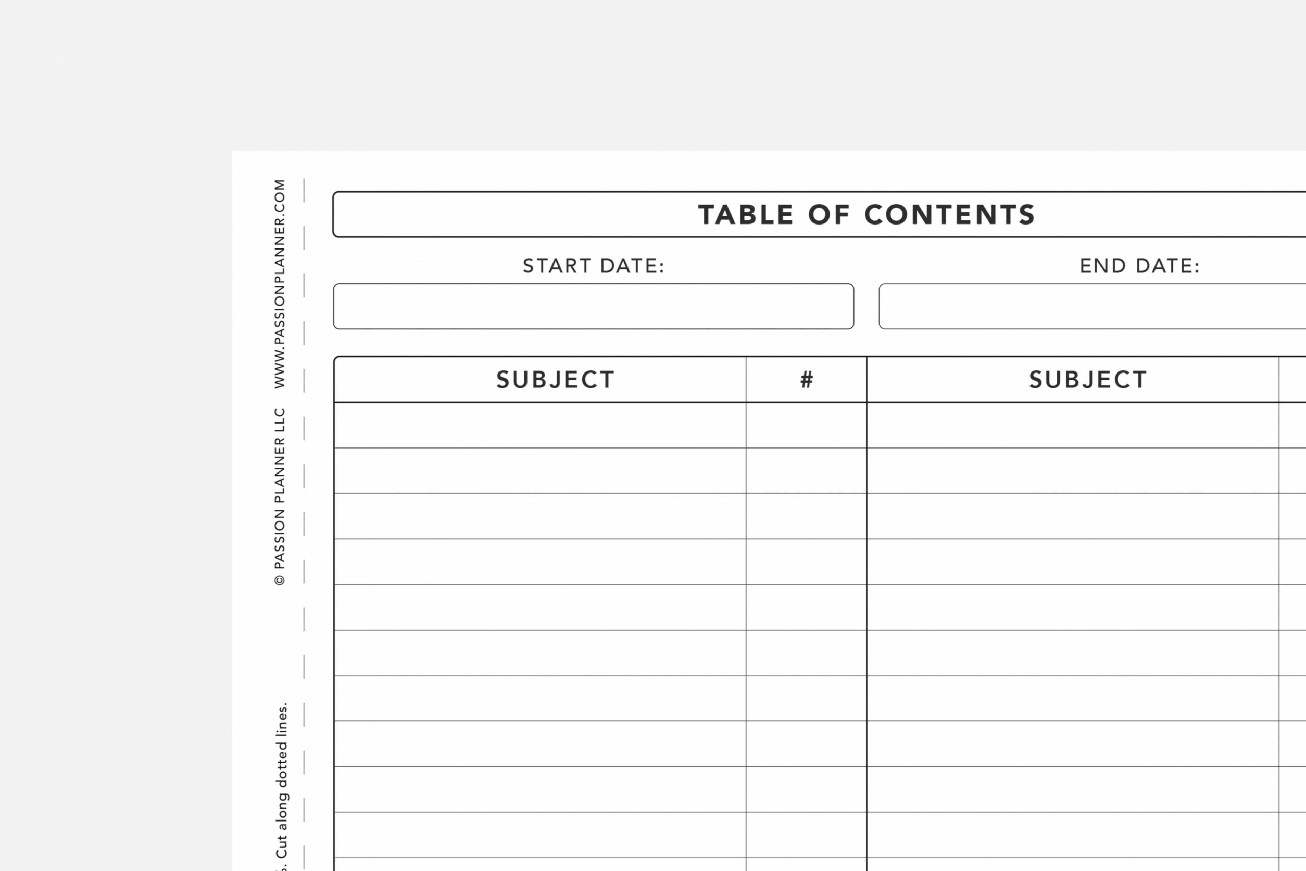 Passion Journal Table of Contents PDF  Free Printable  Passion