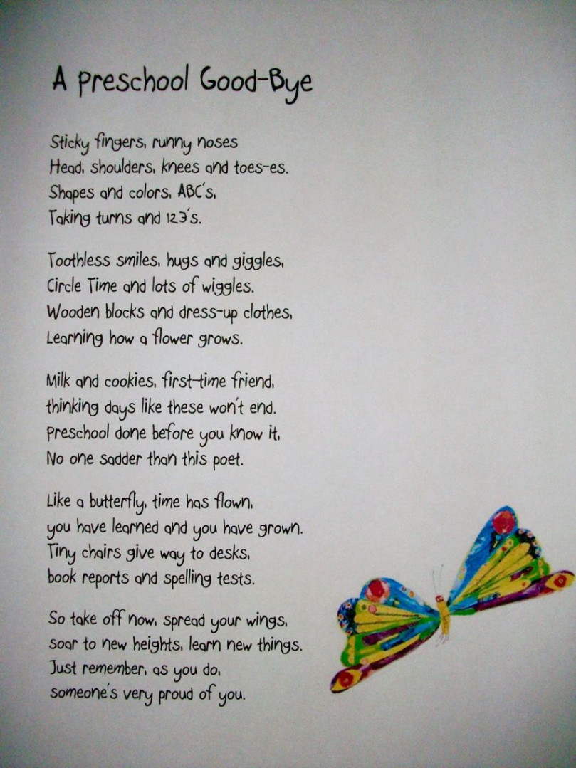 Preschool Goodbye Poem  Preschool poems, Preschool graduation