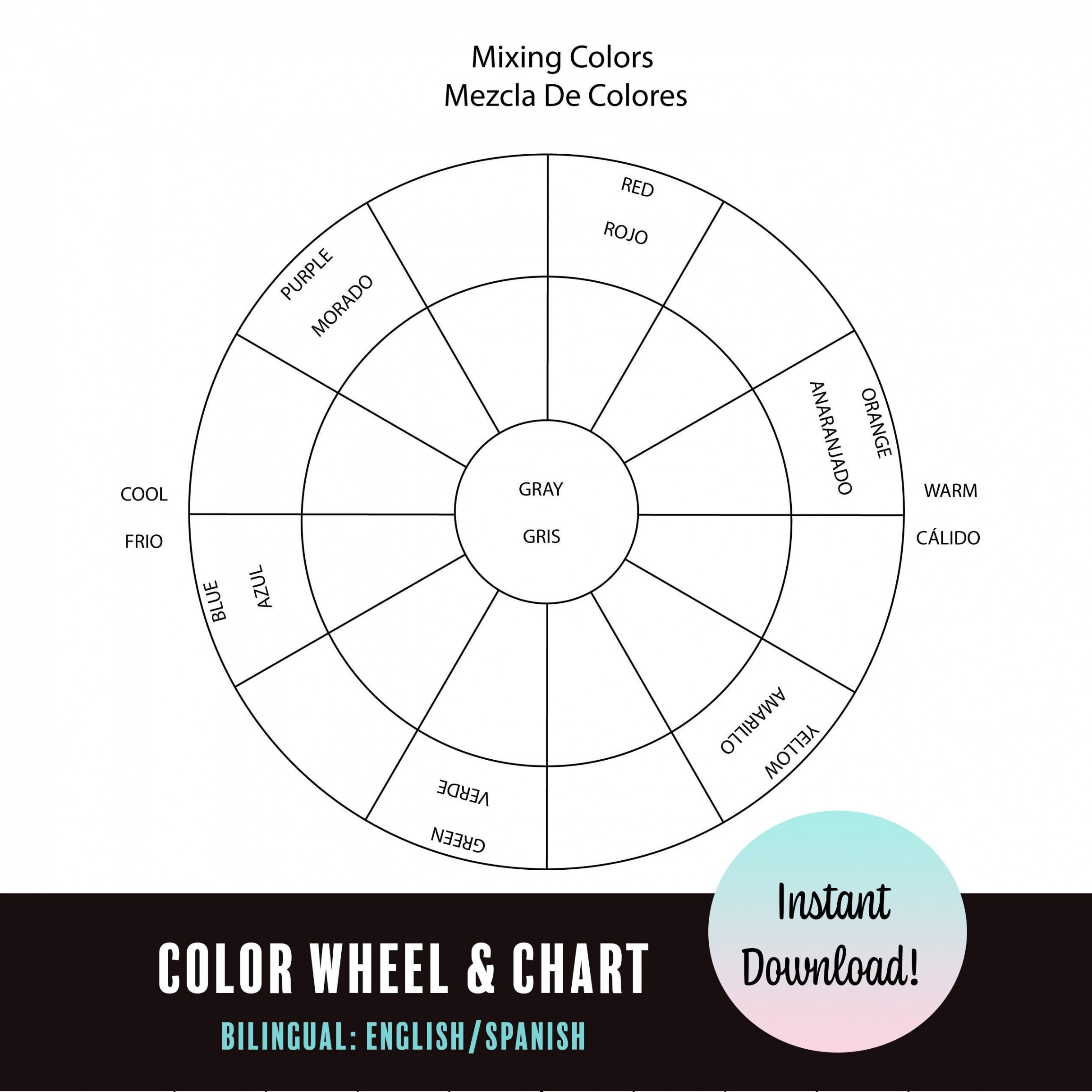 Printable Bilingual Blank Color Wheel Worksheet Instant - Etsy UK