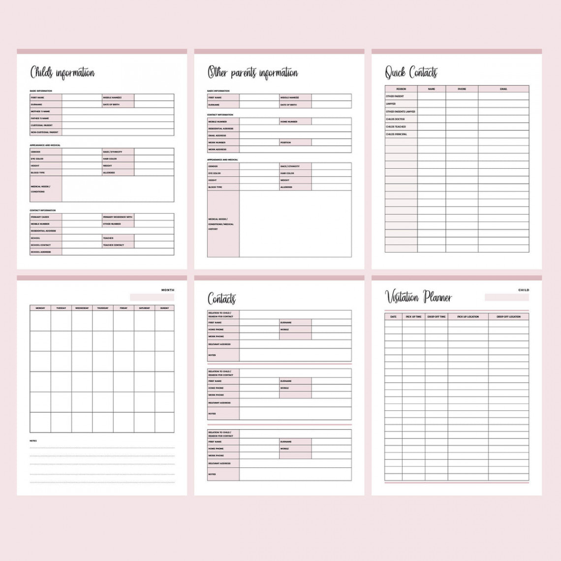 Printable Child Custody Binder  Instant Download PDF   PAGES