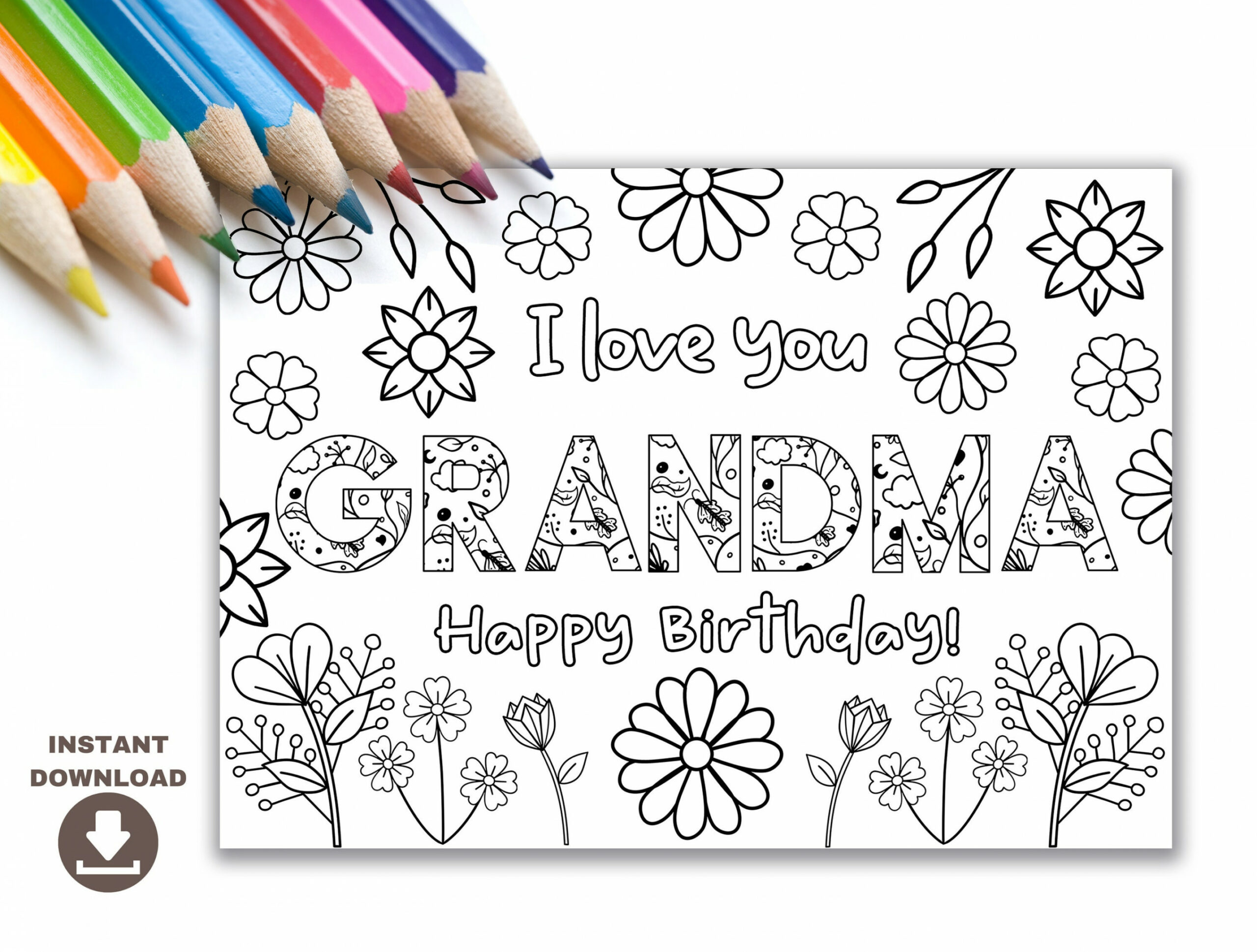 Printable Coloring Birthday Card for Grandma