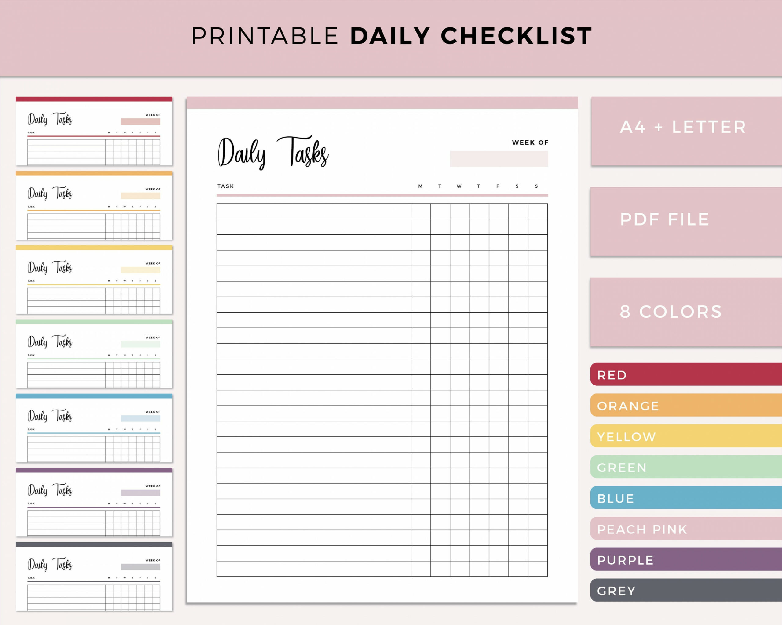 Printable Daily Checklist Daily Task Checklist Template - Etsy Sweden