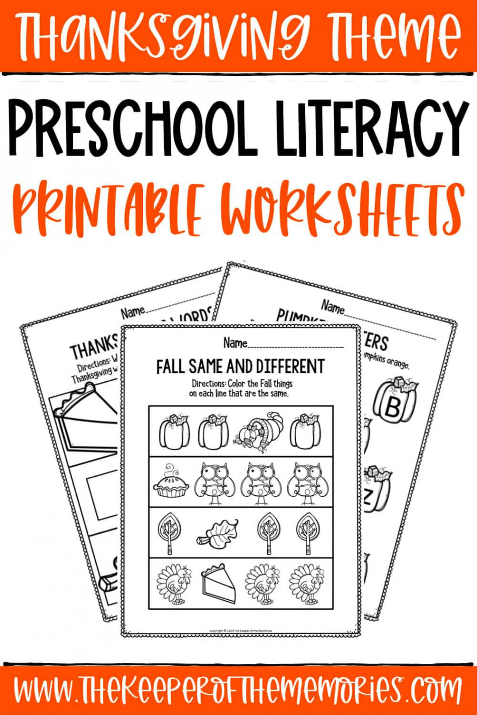 Printable Literacy Thanksgiving Preschool Worksheets