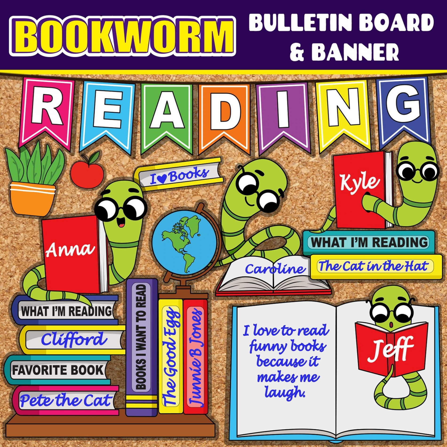 Printable Reading Bulletin Board Display Bookworm Editable - Etsy