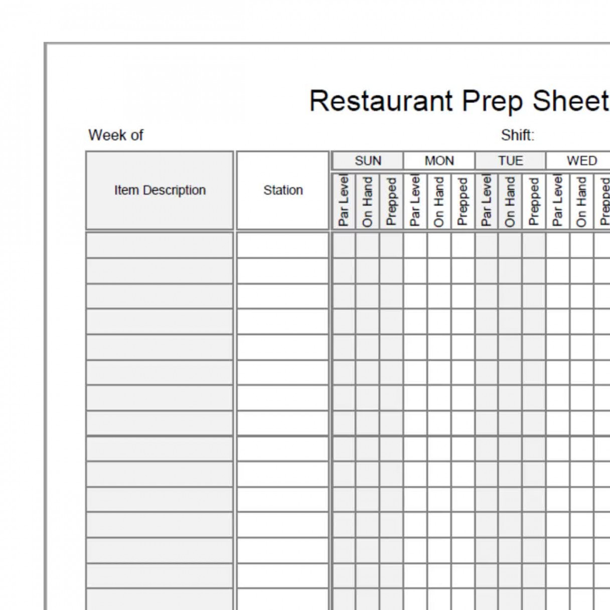 Printable Restaurant Prep Sheet Fillable and Print and Write PDF Files US  Letter Size Not A Fully Editable Template