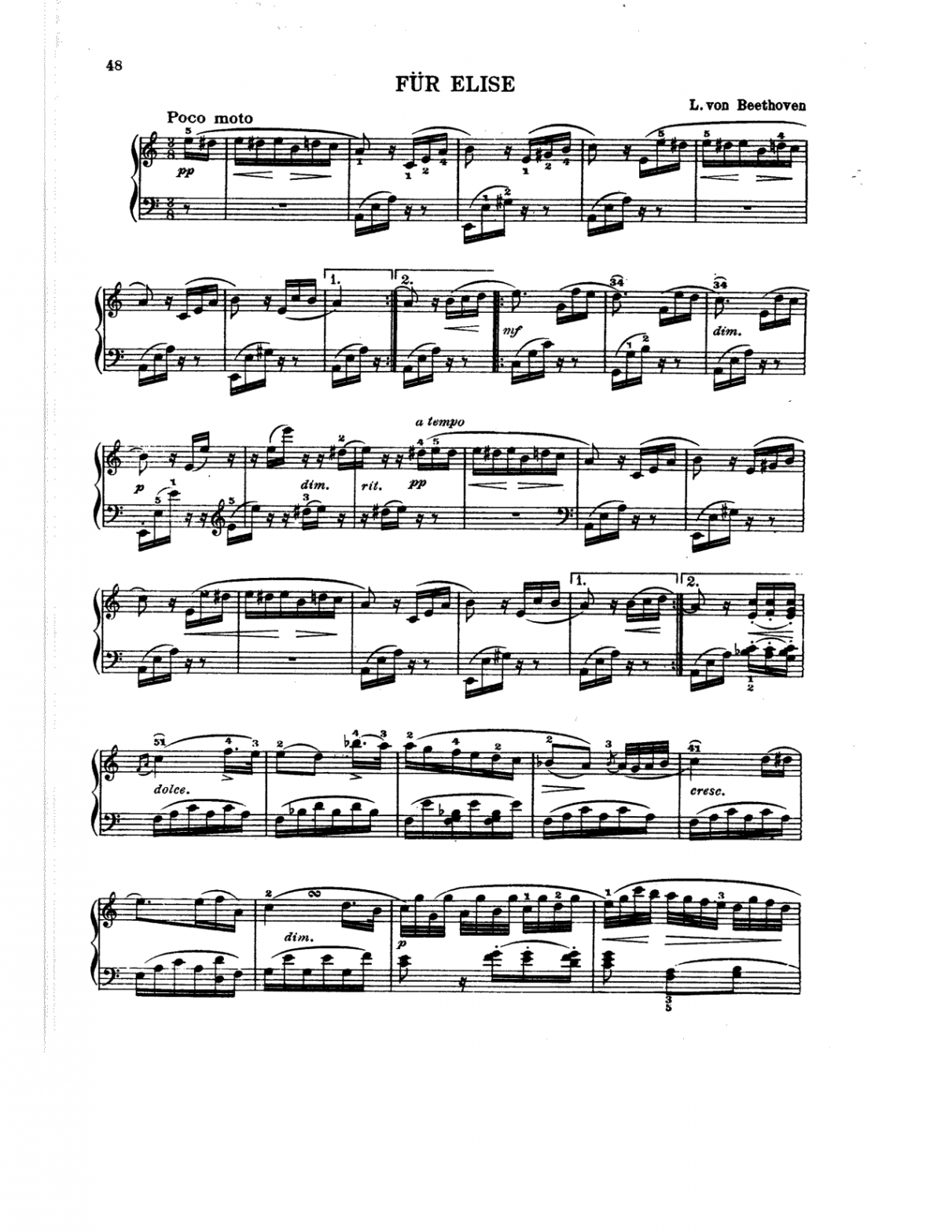 Printable Sheet Music with Letters  Beethoven Fur Elise Free