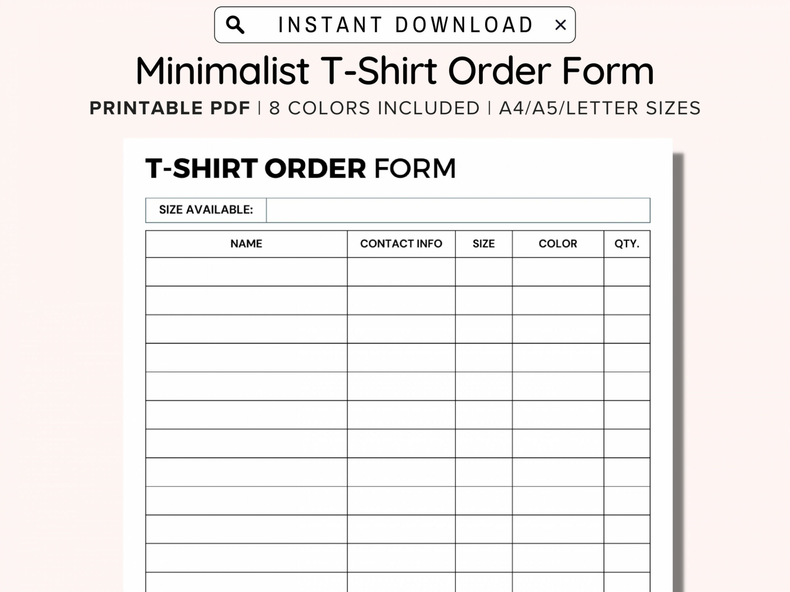 Printable T Shirt Order Form Template Editable Order Form - Etsy