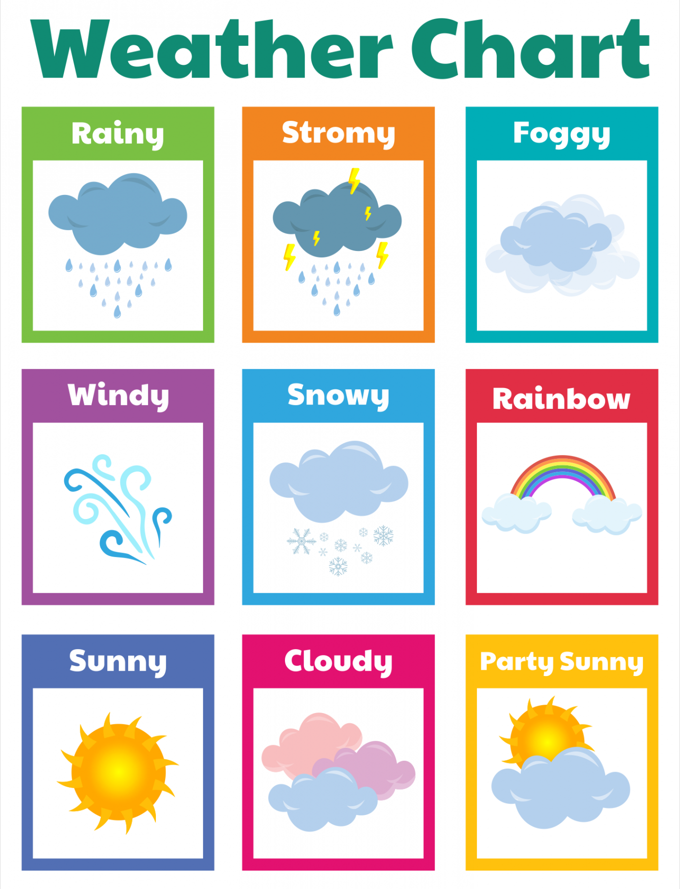 Printable Weather Chart  Weather activities preschool, Preschool