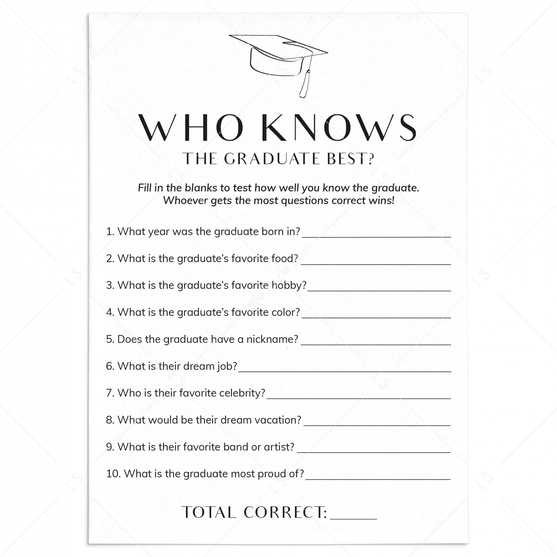 Printable Who Knows The Graduate Best Graduation Party Game