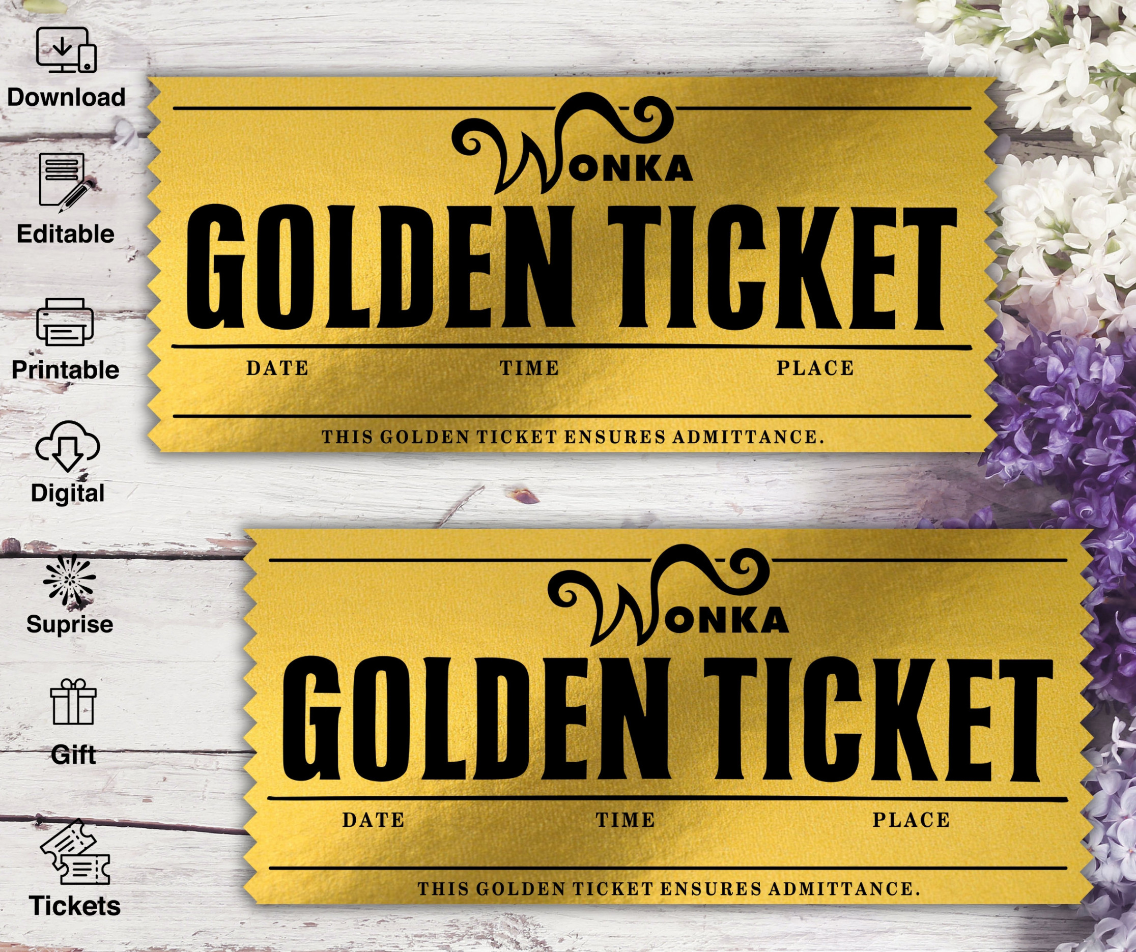 Printable Wonkabar Golden Ticket Editable Template DIY Costume