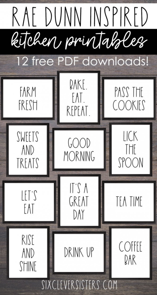 Rae Dunn Inspired Kitchen Signs  FREE PRINTABLES - Six Clever