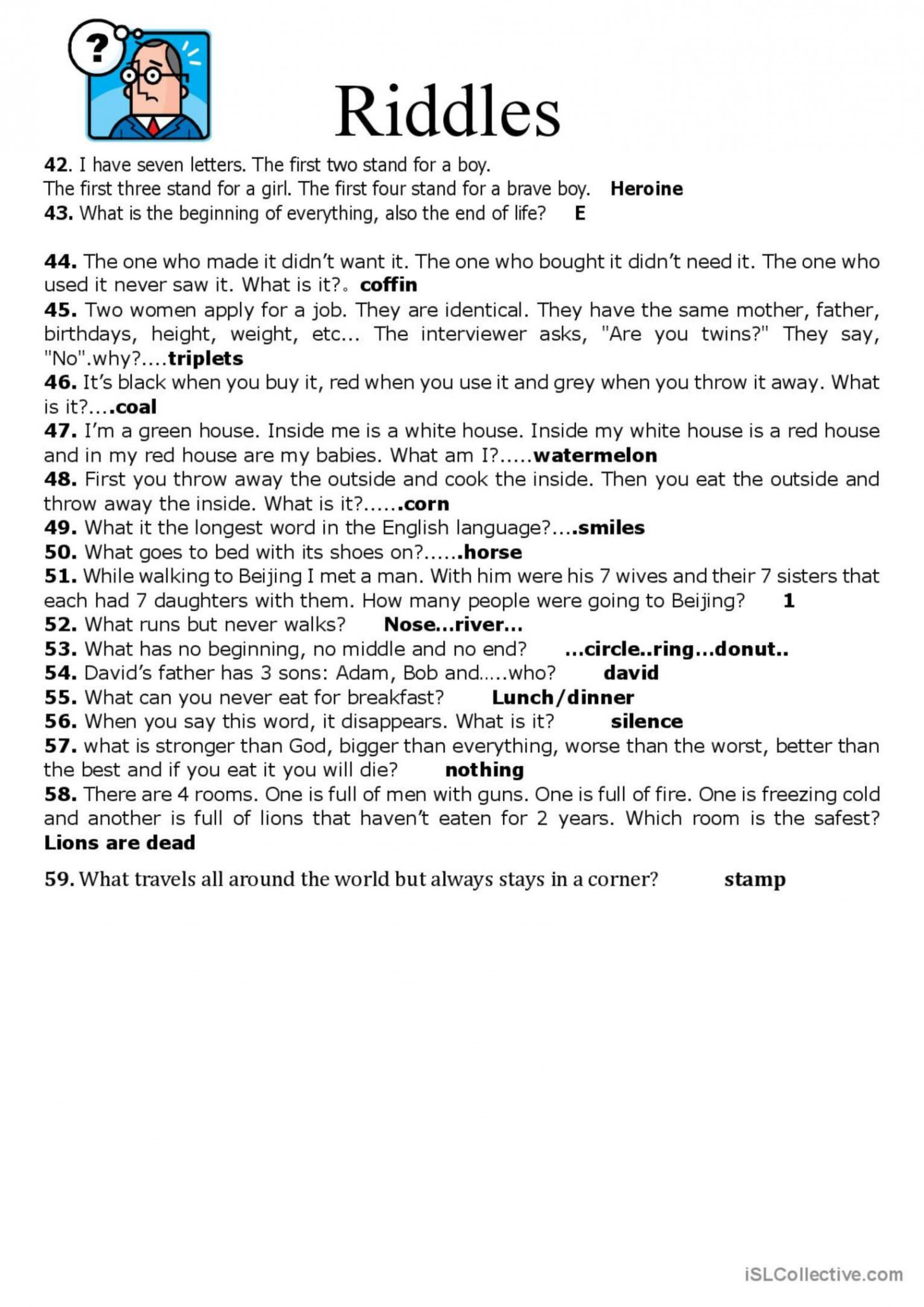 Riddles: English ESL worksheets pdf & doc in   Jokes and