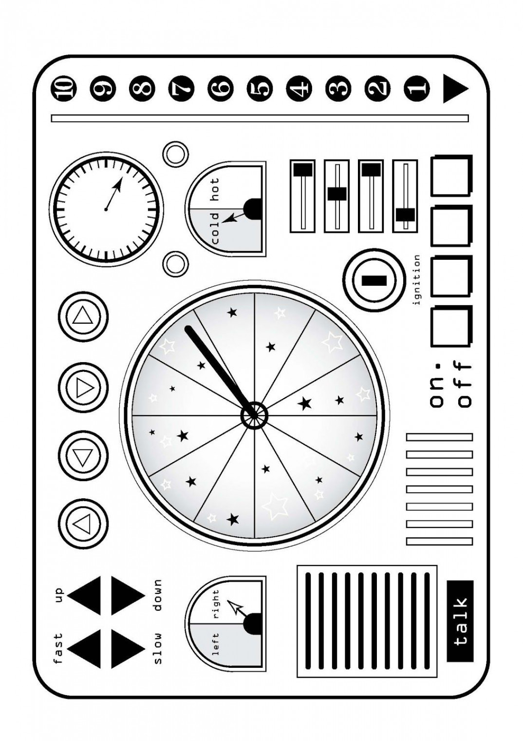 Rocket control panel (possibly print onto cushion for playtent