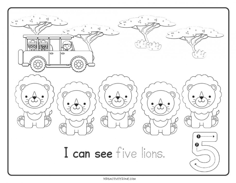 Safari Count and Trace Worksheets - Kids Activity Zone