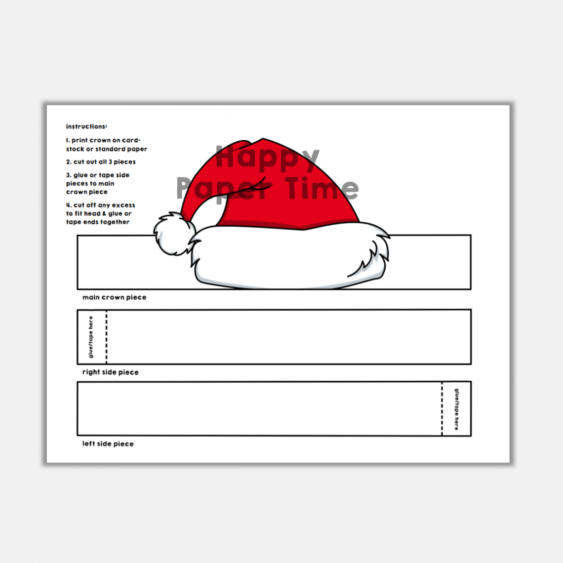 Santa Claus Paper Hat Printable Costume Craft Winter Christmas Activity