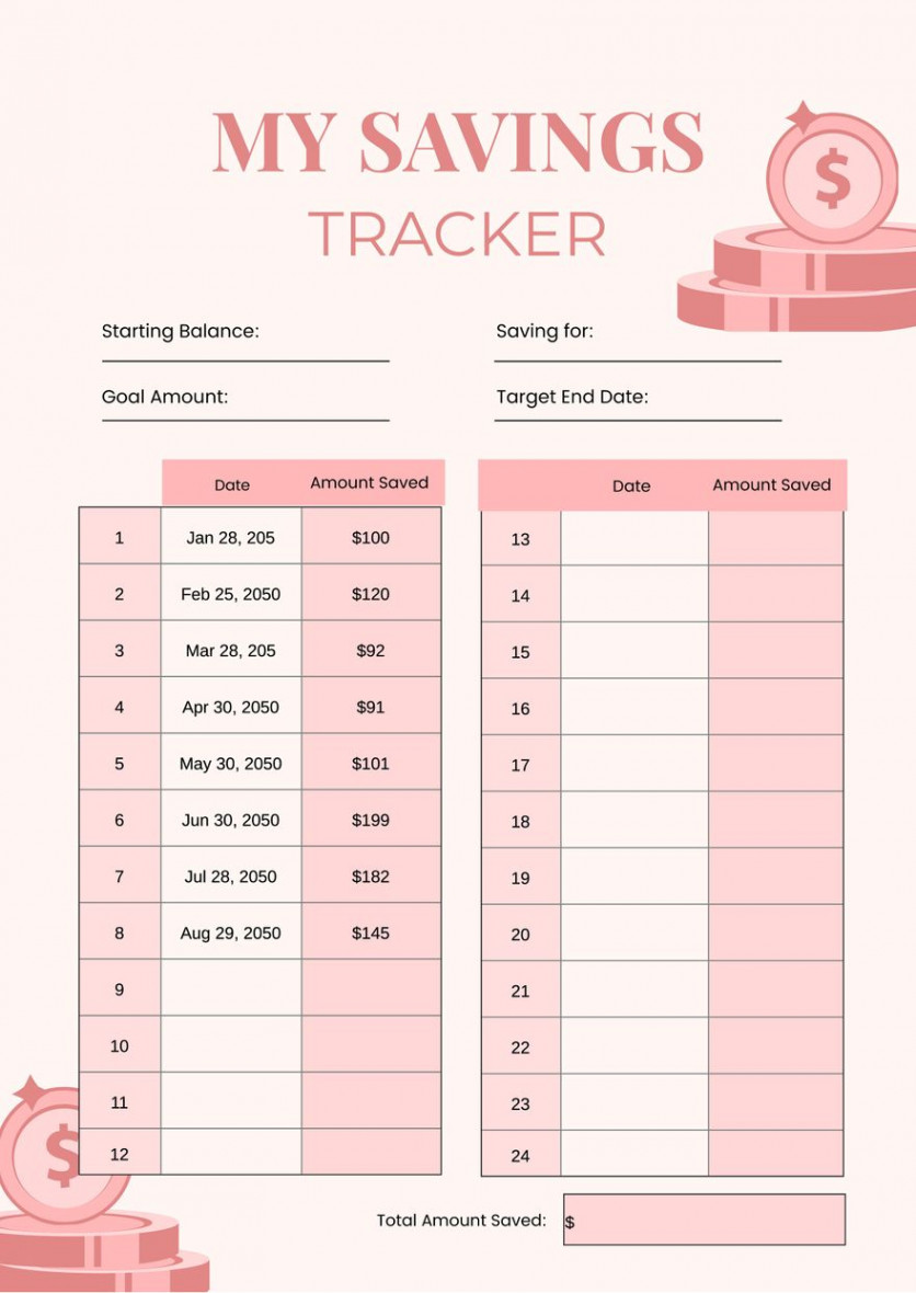 Savings Tracker Chart - Download in PDF, Illustrator  Template