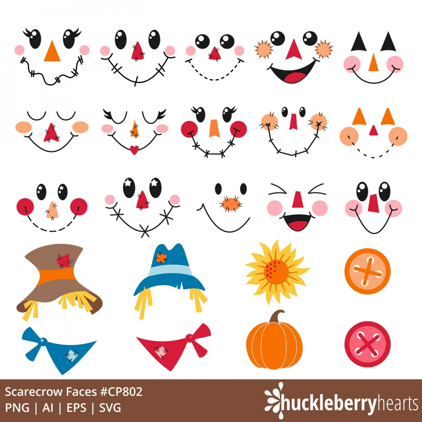 Scarecrow Faces Clipart Fall SVG Bundle Thanksgiving PNG - Etsy