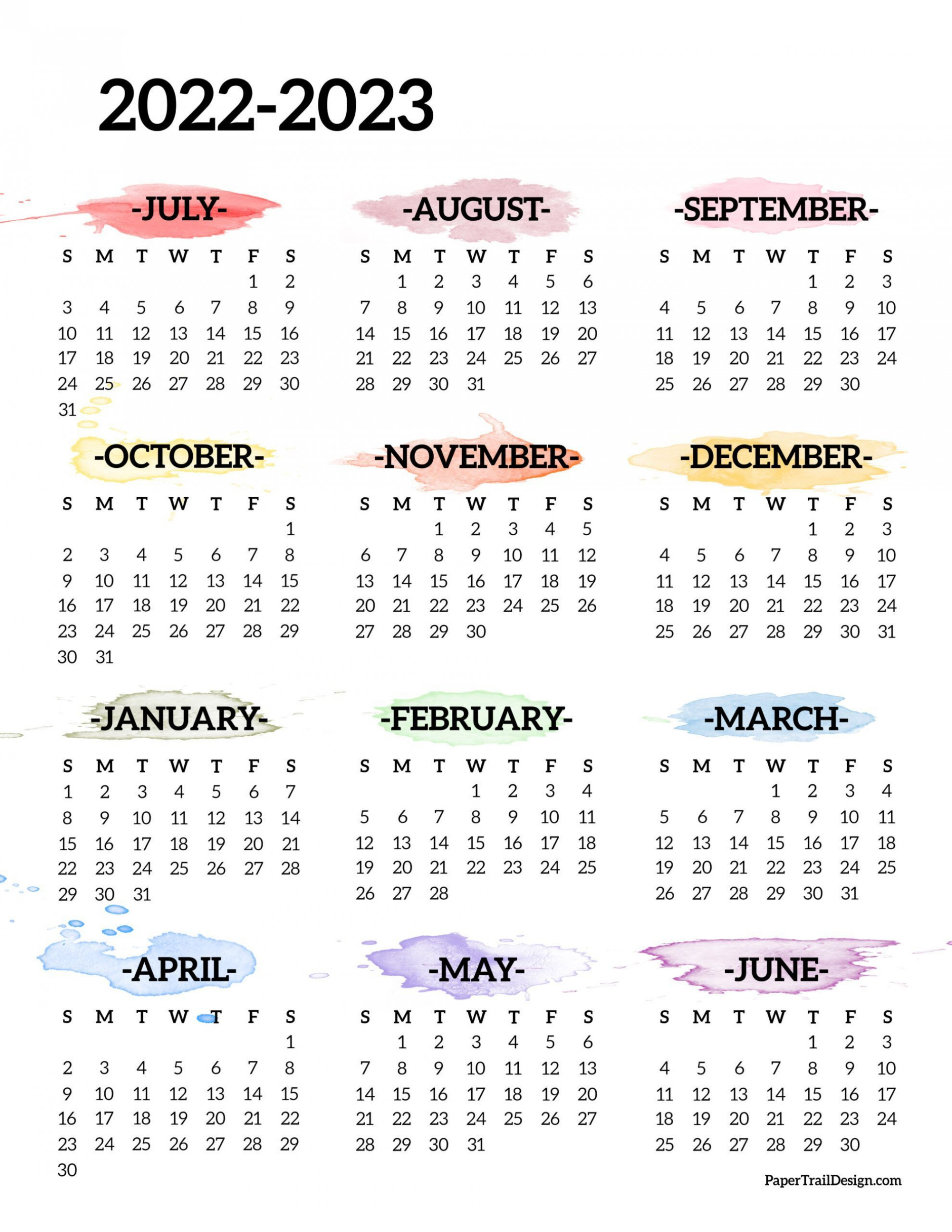 - School Year Calendar Free Printable - Paper Trail Design