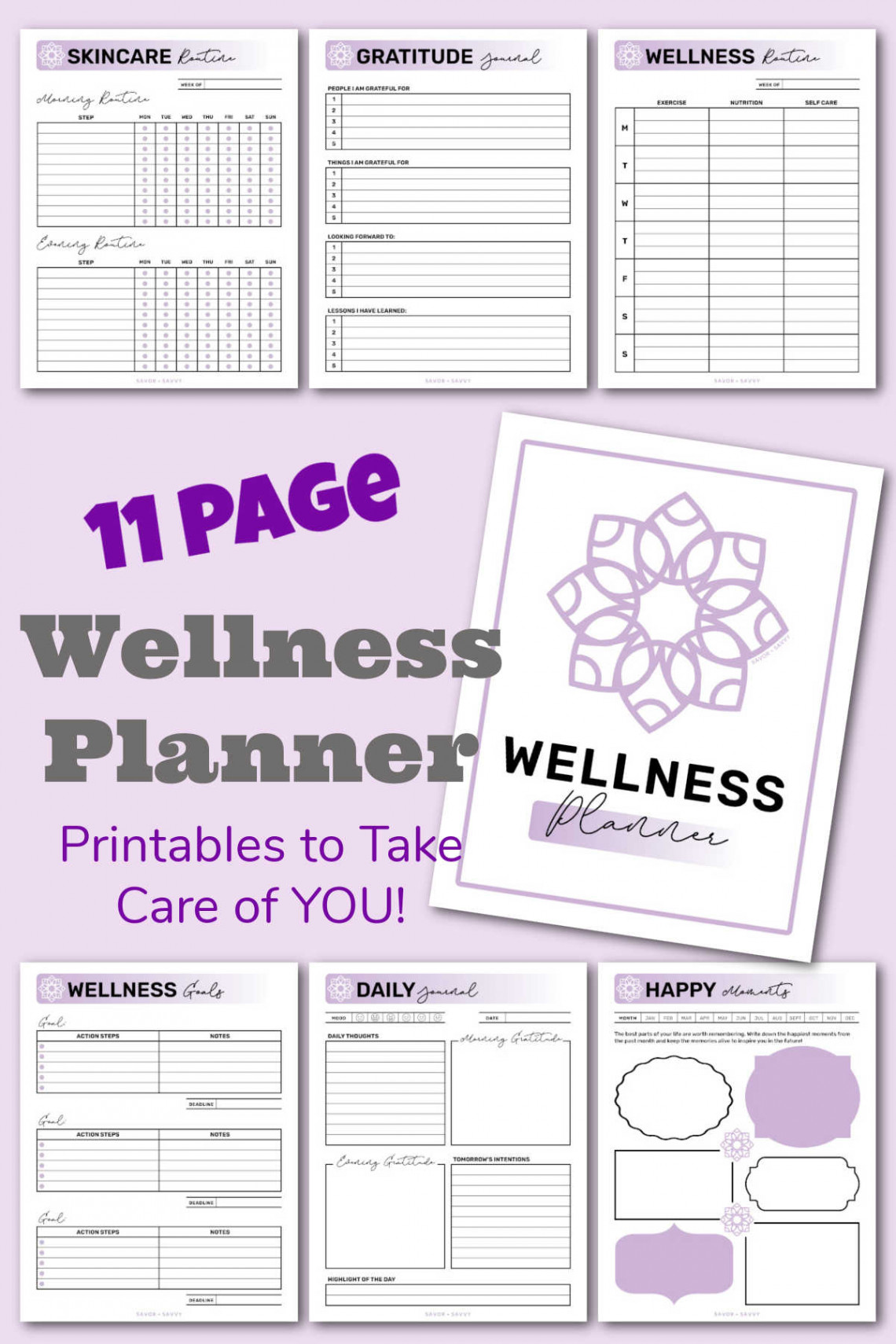 Self Care & Wellness Printable Journal  Pages - Savor + Savvy