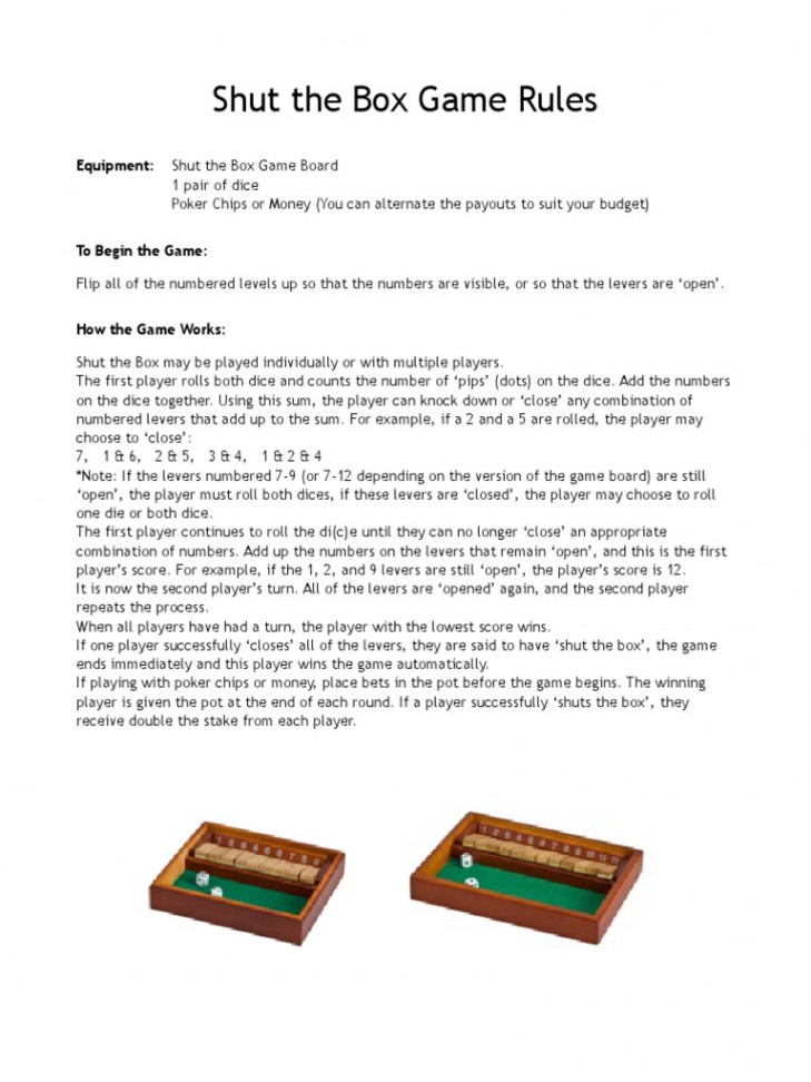 Shut The Box Game Rules  PDF