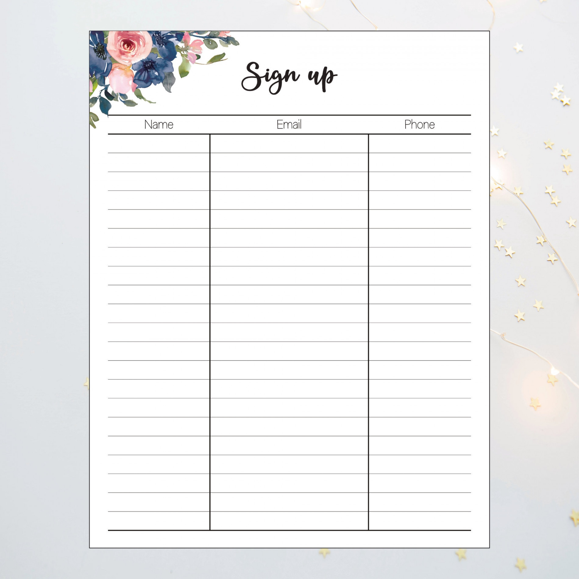 Sign up Sheet Sign up Template Email List Printable Sign up Sheet