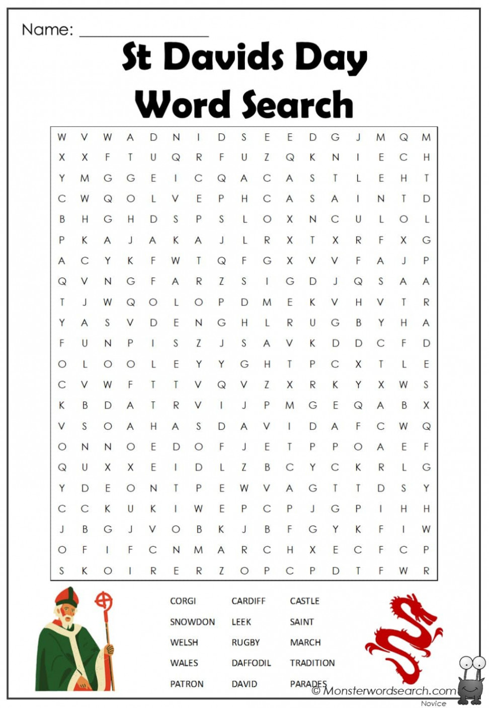 st davids day word search - Monster Word Search